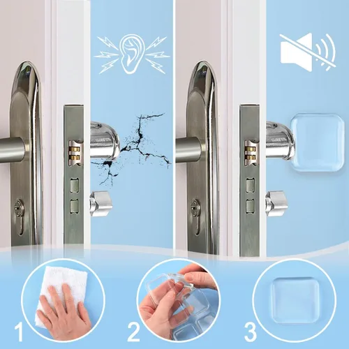 Vista 4 de Protector de pared para pomo de puerta, 12 unidades, protector de pared de goma suave cuadrado transparente autoadhesivo para manija de puerta