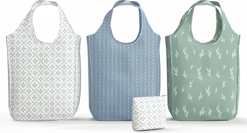 Vista 17 de Pure Sage Bolsa de comestibles reutilizable - Elegante bolsa de compras para comestibles - Bolsa plegable - Tamaño mediano