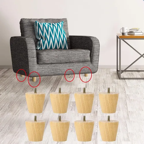 Vista 7 de uxcell Patas de madera para muebles, patas de sofá de 2 pulgadas, patas redondas de madera maciza, patas de sofá de color madera, patas de repuesto