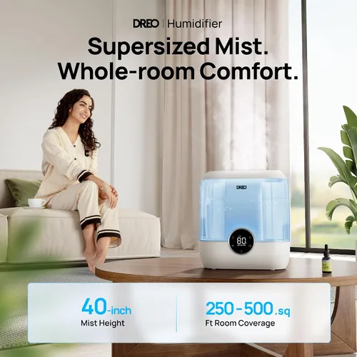 Vista 2 de DREO Humidificadores para dormitorio, humidificador de niebla fría de gran tamaño de 6 litros para habitación grande, tiempo de funcionamiento de 60