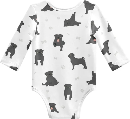 Vista 2 de vvfelixl Body de bebé negro Pug blanco manga larga algodón ropa de bebé para niños niñas 0-24 meses Multi1