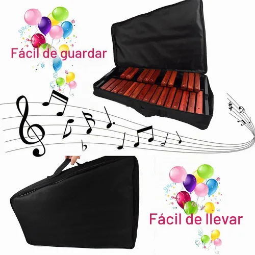 Vista 4 de ENNBOM Instrumento de percusión profesional de xilófono portátil Glockenspiel de madera de 25 teclas con mazos y bolsa de transporte