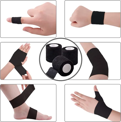 Vista 4 de BQTQ 60 rollos de cinta adhesiva elástica de 2 pulgadas vendajes autoadherentes (negro) Breathable Athletic Tape, Self Stick Stretch Sports Wrap