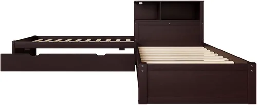 Vista 8 de Marco de cama individual en forma de L para 2 niños con escritorio y nido Espresso Espresso