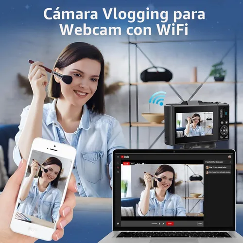 Vista 4 de Cámara digital 4K 64MP UHD 18X Zoom Autofoco Retro Cámara compacta para viajes, cámara de vlogging de pantalla abatible con pantalla de 3 pulgadas