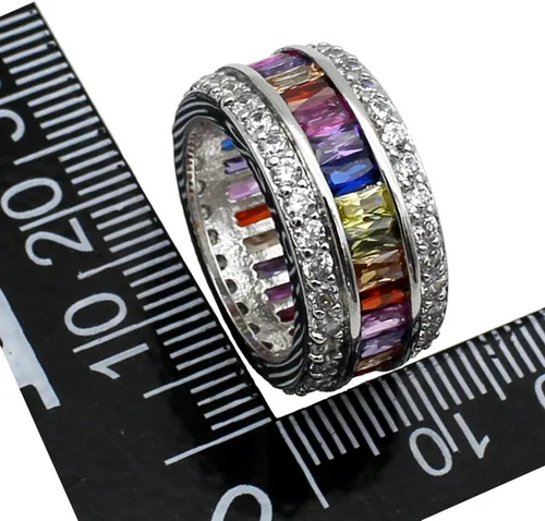 Vista 5 de HERMOSA Anillos para mujer, multicolor, circonita cúbica, arco iris, tallas 6 a 12