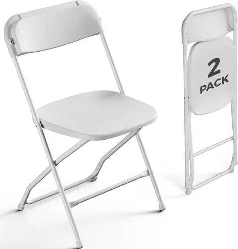 Vista 15 de Paquete de 2 sillas plegables de plástico negro, sillas plegables portátiles para exteriores con marco de acero, capacidad de 350 libras, sillas