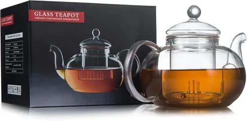Vista 4 de CnGlass Tetera de vidrio de 20.3 oz y tazas de té de vidrio de 5.1 oz (paquete de 4)