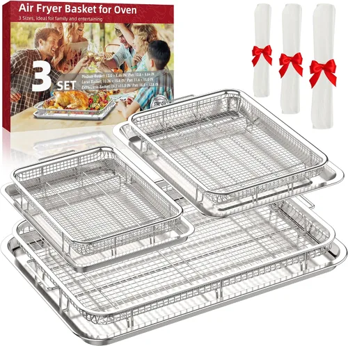 Vista 9 de Cesta para Freidora de Aire para Horno, OPENICE Bandeja y Sartén Grande de Freidora de Aire de 15.6" x 11.6" con 30 Piezas de Papeles de Pergamino
