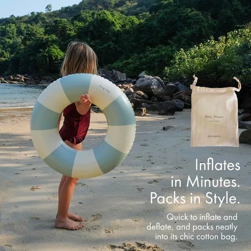 Vista 5 de Petites Pommes Flotador de piscina a rayas para niños y niños pequeños, tubo interior duradero, diseño de rayas clásico impreso a mano, dona