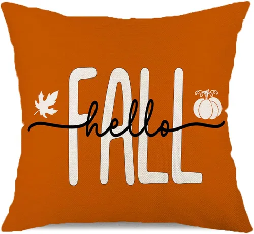 Vista 11 de Fundas de almohada de 18 x 18 pulgadas con texto en inglés "Hello Fall", decoraciones de otoño con texto en inglés "Hello Pumpkin", fundas