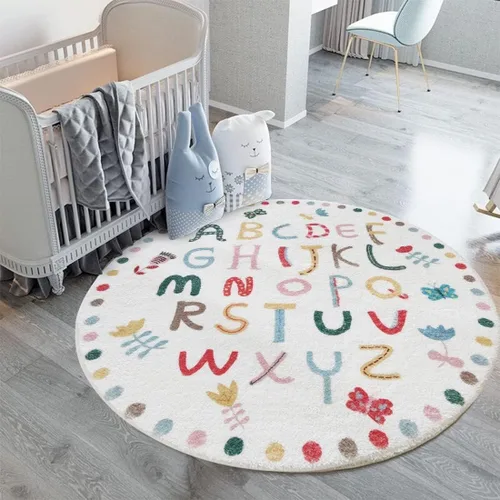 Vista 8 de Poowe Alfombra redonda con diseño de arco iris, colorida alfombra bohemia para niños, ultra suave, lavable, alfombra para habitación del cuarto