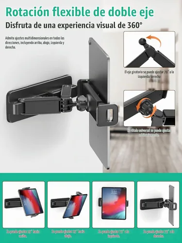 Vista 4 de Mistriddle - Soporte de pared para tableta, instalación doble, rotación de 360° Yoga Kitchen Makeup Wall Mount, Adjustable Arm, Drill or Adhesive