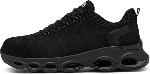 Vista 7 de LARNMERN Zapatos de punta de acero para hombres y mujeres, ligeros, cómodos, Snkeakers, transpirables, zapatos de trabajo indestructibles