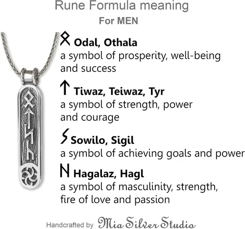 Vista 12 de Viking Rune Formula Pendant Necklace for Men Women - 925 Sterling Silver - Norse Nordic Celtic Jewelry - Runes Protection Amulet - Matching