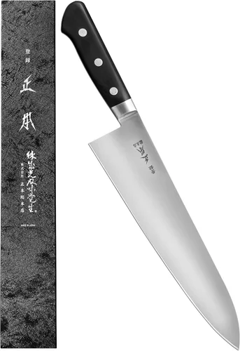 Vista 7 de MASAMOTO AT - Cuchillo de chef japonés de 7 pulgadas (7.087 in), cuchillo de chef de cocina Gyuto, hoja de acero inoxidable japonesa afilada, mango