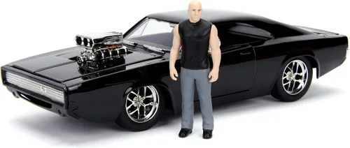 Vista 10 de Jada Toys 253203016 Fast & Furious Dom's 1970 Dodge Charger R/T, Build+Collect, modelo de ajuste de coche, escala 1:24, incluye figura de Dominic
