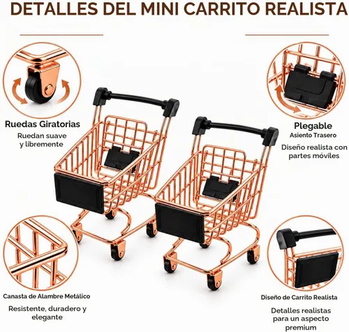 Vista 4 de Mini carrito de compras de metal, mini carrito de compras, carrito de supermercado, carrito de mano, carrito de mano, modelo de decoración