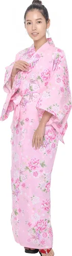 Vista 24 de Kimura Jitsugyo Bata Yukata Kawaii Tradicional de Kyoto para Mujer de Fácil Uso (Kimono Casual Japonés) Set 2 Albaricoque