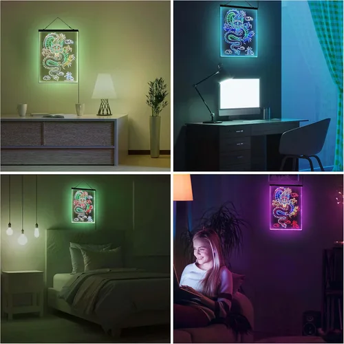 Vista 4 de ADVPRO Dragón chino en la nube palabra tricolor LED neón signo verde y rojo y amarillo 7.9 x 12.6 pulgadas st9s23-i3225-gry