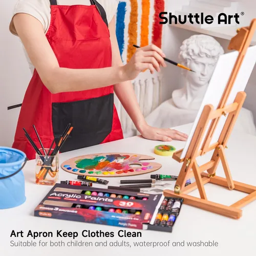 Vista 7 de Shuttle Art - Juego de 66 pinturas acrílicas, juego de pintura acrílica de 30 colores, caballete de madera, lienzo de pintura, pinceles de pintura