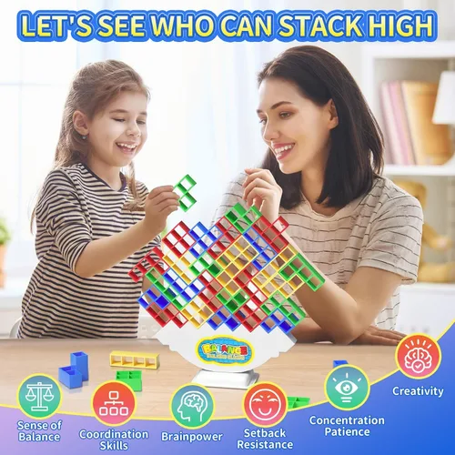 Vista 3 de Ziogogco 48 piezas de juguetes de juego, juego de bloques de equilibrio para apilar, perfecto para familia, fiestas, viajes, regalos para niños