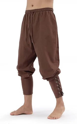 Vista 3 de Pantalones medievales de tobillo con banda cónica para hombre, disfraz de pirata, renacentista, gótico, casual, para hombre