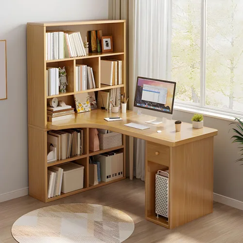 Vista 4 de Escritorio reversible para computadora, escritorio de madera en Natural