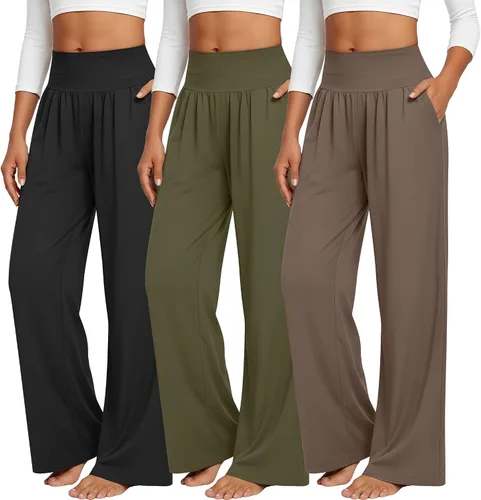 Vista 168 de Neer - Conjunto de 3 pantalones de yoga de pierna ancha para mujer - Pantalones deportivos cómodos, holgados, de cintura alta y casuales