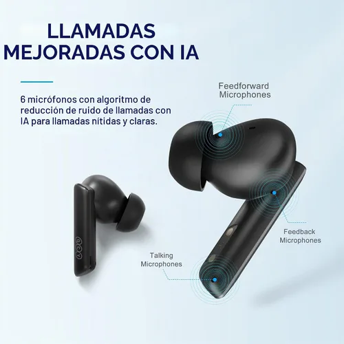 Vista 5 de QCY HT05 Auriculares inalámbricos con cancelación activa de ruido multimodo, llamadas mejoradas con IA con 6 micrófonos, ruido antiviento