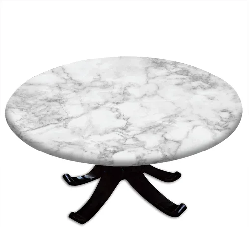 Vista 21 de Mantel redondo ajustable de mármol, diseño regular de piedra nostálgica, borde elástico, impermeable y lavable, apto para mesa de 24 pulgadas