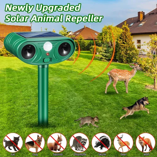 Vista 6 de Repelente solar ultrasónico de animales 2025 Disuasorio para gatos al aire libre activado por movimiento Venado asustador, ardilla, conejo