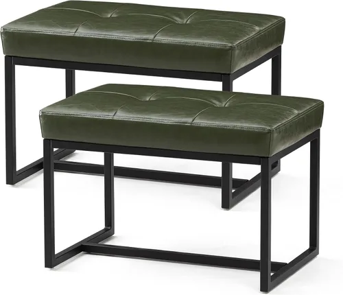 Vista 14 de Glitzhome Banco otomano, sillas modernas de piel sintética con marco de metal, taburete de maquillaje, taburete acolchado para sala de estar Negro