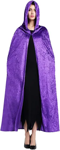 Vista 4 de Capa de bruja de terciopelo de Halloween para adultos, capa de bruja de longitud completa para mujer