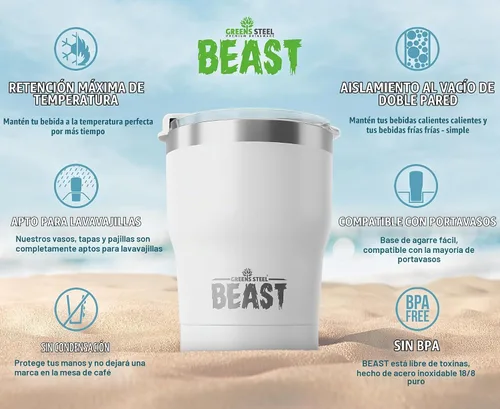 Vista 2 de Beast Vaso de 10 oz de Acero Inoxidable con Aislamiento al Vacío para Café y Hielo de Doble Pared Termo de Viaje (Blanco Ártico)