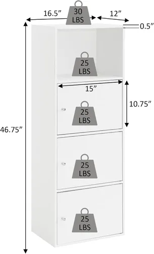 Vista 8 de Convenience Concepts Xtra Storage - Estantería de tres puertas con acabado de madera blanca