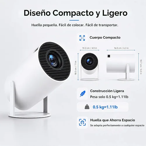 Vista 9 de Mini proyector HY300 Pro, proyector portátil Android 13 con WiFi y Bluetooth, compatible con video 4K, Keystone automático, rotación de 180°