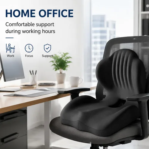 Vista 2 de L-Shaped Ergonomic Seat Cushion with Lumbar Support for Office Chair Beige