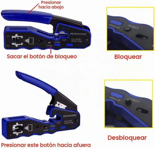Vista 4 de Kit de herramientas de crimpado RJ45, herramienta de crimpado Ethernet, cortador de pelacables para conectores Cat5e Cat6 Cat6a Pass Thrugh con 10
