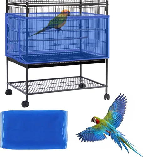 Vista 13 de Daoeny Cubierta grande para jaula de pájaros, protector de semillas para jaula de pájaros, red de malla de nailon suave y aireada ajustable