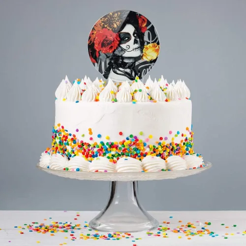 Vista 4 de Decoración acrílica para tartas de Día de los Muertos, Día de los Muertos, decoración de fiesta para boda, aniversario, cumpleaños, graduación
