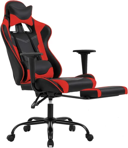 Vista 8 de Silla de juegos con reposapiés y soporte lumbar, silla reclinable de altura ajustable con respaldo alto para adultos, giratoria 360, color azul