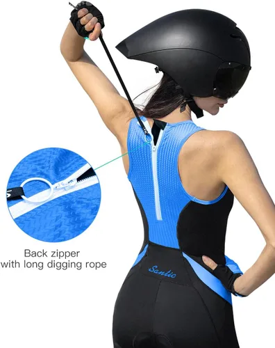 Vista 3 de Traje de triatlón de una pieza sin mangas para mujer, acolchado de secado rápido, adelgazante, para correr, nadar, ciclismo