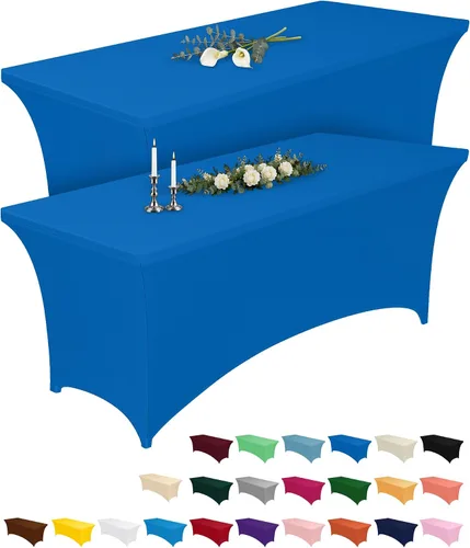 Vista 26 de Pureegg - Juego de 2 manteles de elastano ajustables de 1,2 m para mesas rectangulares, mantel elástico y sin arrugas para mesa de masajes, fiestas