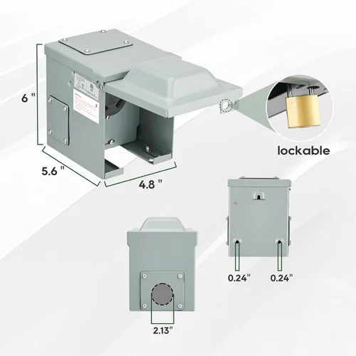 Vista 6 de RVGUARD Caja de toma de corriente de 30 amperios, 125 voltios, cerrada, resistente a la intemperie, NEMA TT-30R, panel de receptáculo eléctrico al