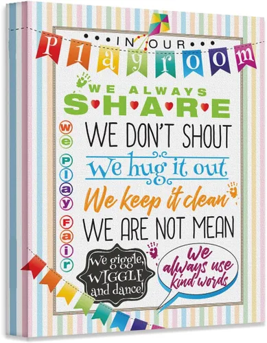 Vista 8 de In Our Playroom Rules Wall Art 11x14 Framed Poster Ready to Hang Kids Behavior Chart Nursery Decor Classroom Rules Poster Sharing Kind Words Hug It
