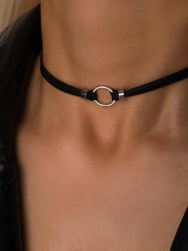 Vista 3 de Sacina Gargantilla gótica bohemia hippie con anillo en O de cristal, de piel sintética en capas delicada, negra, regalo de joyería para mujeres
