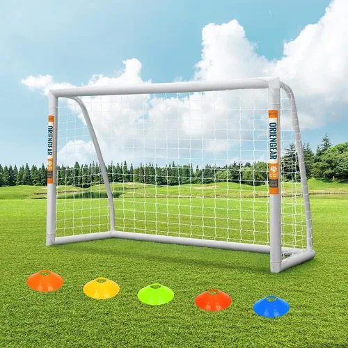 Vista 8 de ORIENGEAR Soccer Goal, 12x6/10x6.5/8x6/6x4 Full Size Soccer Goals for Backyard, Soccer Net with Training Discs, Portable Soccer Goal for Kids and