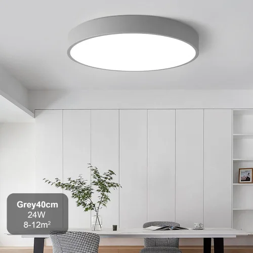 Vista 2 de Led Ceiling Lamp - Remote Control Light Fixture, Grey, 16" 24w Flush Mount, Suitable for Bedroom, Hallway, Balcony, Office, Bathroom - 3000k-6000k