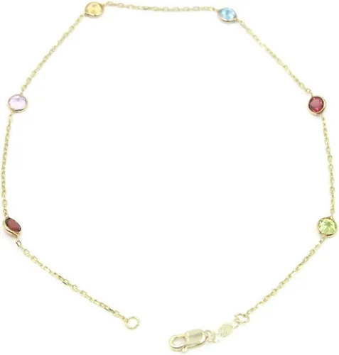 Vista 3 de Sophia Fine Jewelry Tobillera multicolor de 10 pulgadas, cadena de oro amarillo de 14 quilates con cierre de langosta, Gema
